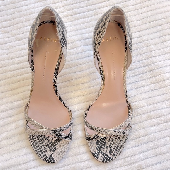 Aerin Shoes - AERIN // Cocobay Python Snakeskin Embossed Strappy D’Orsay Heels, size 7, EUC